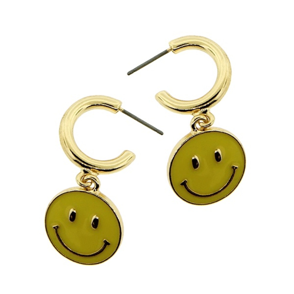 Smiley Face‎ Gold Hoop Dangle Earrings Boutique